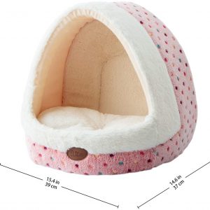 Tofern Colorful Dots Patterns Striped Cute Pet Fleece Bed Puppy Small Medium Dog Cat Sleeping Igloo House Non-Slip Warm Washable, Pink Dots