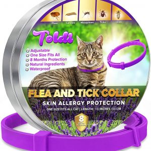 TOLDI Flea Treatment Cat, Adjustable Flea Collar for Cats Small-Medium-Large, 8 Months Protection Lice & Tick Remover for Cats, Waterproof Cat Flea Treatment Spot On, Allergy Free | Cat Flea PURPLE