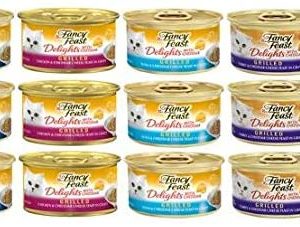 Purina Fancy Feast Delights with Cheddar Grilled Wet Canned Cat Food – 4 Flavor Variety Pack, 3 Oz Each – Pack of 12 Plus Can Cover (13 Items Total)