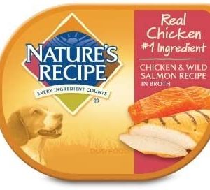 Nature’s Recipe Chicken & Wild Salmon in Broth Adult Dog Food Tray, Case of 24