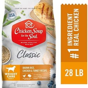 Chicken Soup for The Soul Pet Food – Weight Care Dog Food, Brown Rice, and Turkey Recipe, 28 lb. BagSoy Free,Corn Free, Wheat Free Dry Made with Real Ingredients No Artificial Flavors or Preservatives