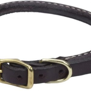 Circle T Latigo Leather Round Dog Collar with Solid Brass Hardware, 3/8″ x 14″