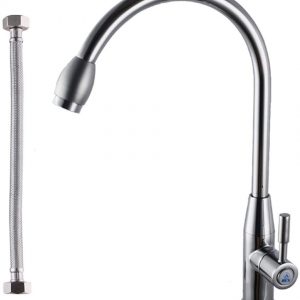 MATENIX K809 Cold Tap Single Lever Kitchen Pantry Bar Faucet with 24-Inch Supply Hose, Polished Chrome