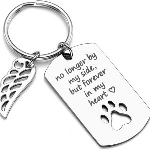 XIAOYIXIAN PiercingJ Personalized Custom No Longer by My Side But Forever in My Heart Stainless Steel Pet Memorial Dog Cat Paw Dog Tag Keychain Key Ring Pet Sympathy Gift for Pet Lover