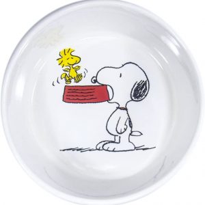 Peanuts Snoopy, Woodstock & Charlie Brown Dog Food Bowl – Heavy Stoneware Pet Dish (5″ Wide)