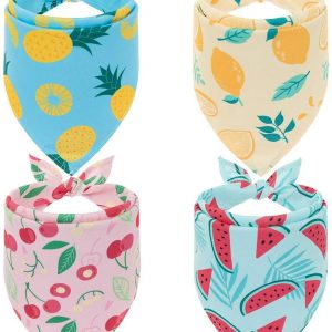 EXPAWLORER Dog Cooling Bandana Set – 4 Pack Summer Triangle Scarfs Bibs with Cute Fruit Patterns for Small Medium Large Dogs