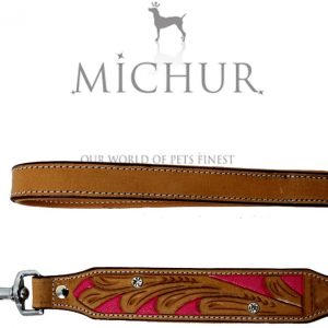 MICHUR Pinklady Leather Dog Collar Leather Leather Collar Dog Collar Leather Beige Caramel Brown Pink with PUNCHINGS and Rhinestones