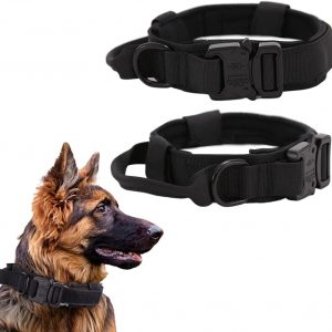 Tactical Dog Collar Military Dog Collar Adjustable Nylon Dog Collar Heavy Duty Metal Buckle with Handle for Dog Training ( Black,L)
