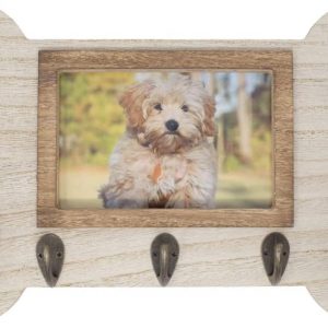 FoxCarr Wall Mount Dog Leash Holder with Key Holder Hooks, Leash Hanging Dog Tails, and 4×6 Picture Frame is Made of Quality Material. This Dog Accessories has a Picture Frame for Your Furry Friend.
