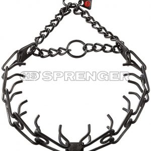 Herm Sprenger Black Stainless Steel Ultra-Plus Prong Collar with Center-Plate and Assembly Chain – 3.2 mm x 23 inches