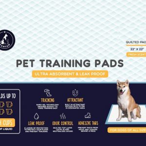 PawFam Fresh and Lavender Scented Puppy Dog Pet Training Pads, 6-Layer Protection, Adhesive Tabs, 100 Count- 22″x22″, Fresh Scent – 50 Count
