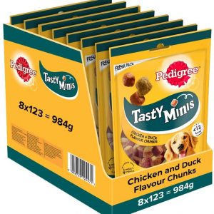 Pedigree Tasty Minis – Dog Treats, Chewy Cubes with Chicken and Duck, Pack of 8 x 130 g