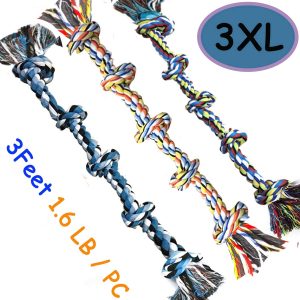 Large Dog Chew rope Toy for Aggressive Chewer Heavy Duty 3 feet 5 knot tug of war Play Huge Interactive Large Breed power chewer pet Chewing Tugging Tough Rope XL Long Pulling Pitbull medium Big dog