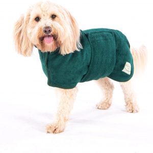 Dog Drying Coat Green M (15-18Inches)