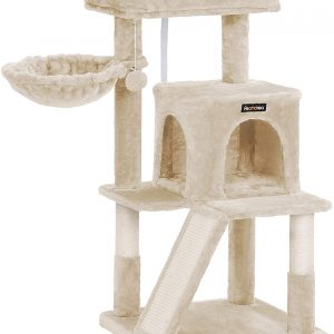 FEANDREA Cat Tree, Cat Tower with Large Perch, Scratching Board, Beige PCT51M