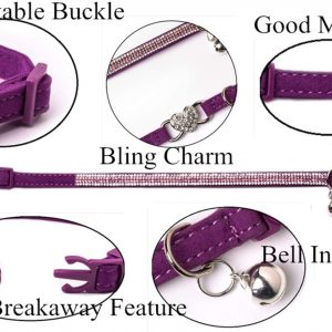 BoomBone Rhinestone Cat Breakaway Collar Pack of 2 Purple Kitten Collars with Bell