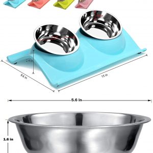 UPSKY Double Dog Cat Bowls with One Set Replacement Stainless Steel Dog Cat Bowl, Pet Feeding Station for Puppy and Cats,12oz