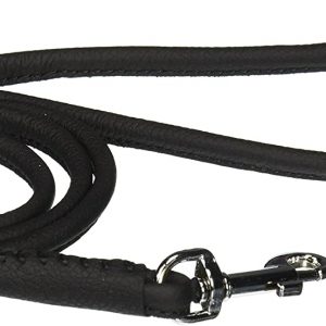 Dogline 1/4-Inch Wide Soft Padded Rolled Round Leather Dog Leash Lead, 4-Feet, Black