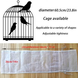 Bird cage Cover, cage Seed Catcher, cage net Cover, cage Adjustable Drawstring Nylon mesh net Skirt, 75 inches Circumference, 14 inches Height。White