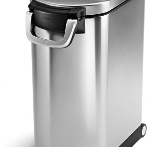 simplehuman 30 Liter, 32 lb / 14.5 kg Large Pet Food Storage Container, Brushed Stainless Steel for Dog Food, Cat Food, and Bird Feed & Wall Mount Grocery Bag Dispenser, Brushed Stainless Steel