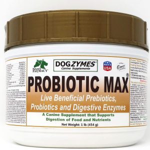 Dogzymes Probiotic Max -10 billion CFU’s Probiotics, Prebiotics, Digestive Enzymes – Relieves Diarrhea, Upset Stomach, Constipation, Gas, Allergy, Immunity & Overall Health (1 pound)