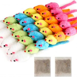 MeoHui 30PCS Cat Toys Rattle Mice, 5.5 Inches Faux Furry Catnip Mice Toys with Rattle, Catnip Toys for Indoor Cats Kitten Interactive Play Fetch, Assorted Color with 2 Bags Additional Catnip