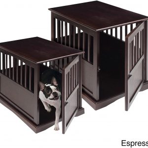 New! Wooden Furniture End Table and Pet Crate (Large, Espresso)