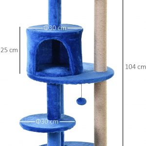 Pawhut Cat Tree Tower Scratching Post with Sisal Pet Activity Centre Royal Blue 48 x 48 x 104cm