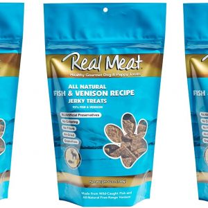Real Meat 3 Pack of All Natural Fish and Venison Jerky Dog Treats, 12 Ounces Per Pack
