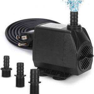 GROWNEER 800GPH Submersible Pump 70W Ultra Quiet Fountain Water Pump, 3000L/H, with 9.8ft High Lift, 3 Nozzles for Aquarium, Fish Tank, Pond, Hydroponics, Statuary