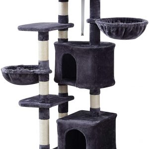 IBUYKE Cat Tree, Cat Tower 135cm with Sisal Scratching Posts, Cat Condos, Plush Perch CT011