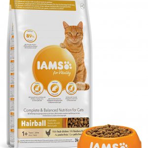 PBRO IAMS for Vitality Hairball Reduction Dry Cat Food with Fresh Chicken for Adult and Senior Cats, 3 kg