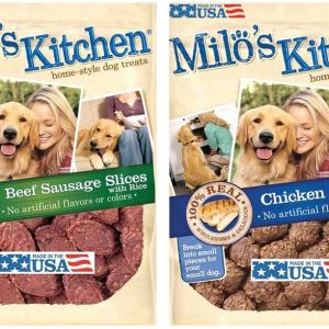 Milo’s Kitchen Bundle: Chicken Meatballs and Beef Sausage Dog Treats, 18 Oz Each