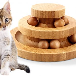 Interactive Cat Toys Bamboo Cat Kitten Toy with 6 Roller Balls Mental Physical Exercise Toys for Cat,2 Level