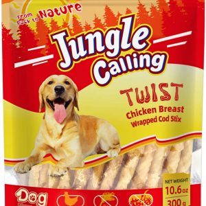Jungle Calling Rawhide Free Healthy Treats for Dogs, Chicken Wrapped Cod Sticks Dog Treats,Soft Chewy Treats for Training Rewards.Promotes Healthy Chewing 0.7lb/300g
