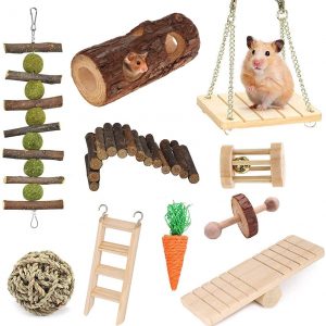 Supmaker Hamster Chew Toys-10 Pack Natural Wooden Guinea Pig Toys Chinchillas Toys Accessories,Teeth Care Molar Toy for Birds Bunny Rabbits Gerbils Rats