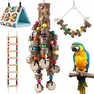 DOHAOOE Large Bird Cage Toys for Parrot Perches Foraging Swing Chewing, 4 Pack