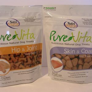 Pure Vita Dog Treats Bundle of 2-6 oz Bags – Salmon Skin & Coat and Chicken Hip & Joint