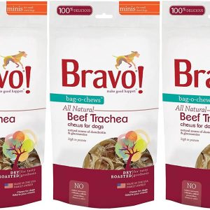 Bravo! 3 Pack of Mini Dry Roasted Trachea Dog Treats, 7 Ounces Each, Made in The USA