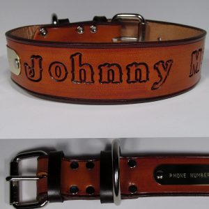 Haigler and Wallace Personalized 1 ½ inch Wide Western Leather Dog Collar with Name Tag