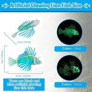 2 Pieces Artificial Glowing Lion Fish Colorful Luminous Lionfish Floating Silicone Aquarium Decoration Glowing Simulation Animal Ornaments for Fish Tank Decorations