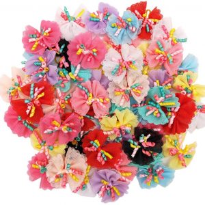Sufermoe 32 Pcs Multicolored Dog Bows Hair Ties Pet Rubber Bands Hair Grooming Top Knots Pet Hair Bows Topknot Rubber Band Hair Bows Grooming Accessories for Pet Cat Dog