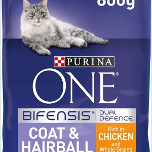 Purina One Coat And Hairball Adult Dry Cat Food Rich In Chicken And Whole Grains, 800 g