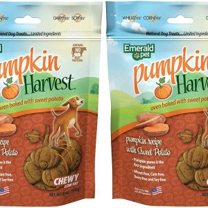 Emerald Pet 2 Pack of Sweet Potato Pumpkin Harvest Chewy Low Fat Dog Treats, 6 Ounces Each, Made in The USA