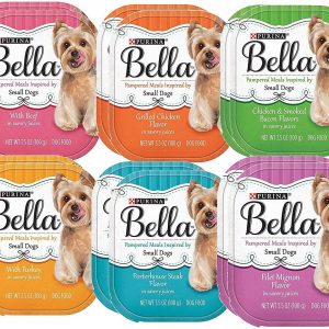 Bella Purina Small Dog Food 6 Flavor 12 Can Bundle: (2) Beef, (2) Grilled Chicken, (2) Turkey, (2) Porterhouse Steak, (2) Filet Mignon, (2) Chicken & Smoked Bacon, 3.5 Oz. Ea.