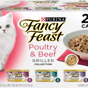 Purina Fancy Feast Gravy Wet Cat Food Variety Pack, Poultry & Beef Grilled Collection – (24) 3 oz. Cans