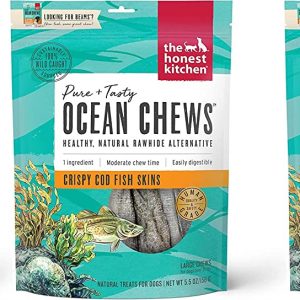 The Honest Kitchen 3 Pack of Crispy Cod Fish Skins Ocean Chews Single-Ingredient Dog Treats, 5.5 Ounces Each