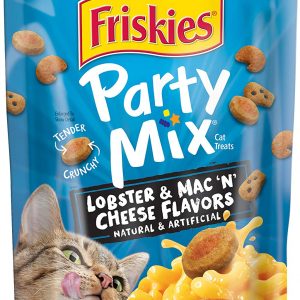 Purina Friskies Made in USA Facilities Cat Treats, Party Mix Lobster & Mac ‘N’ Cheese Flavors – 6 oz. Pouch (Pack of 6)