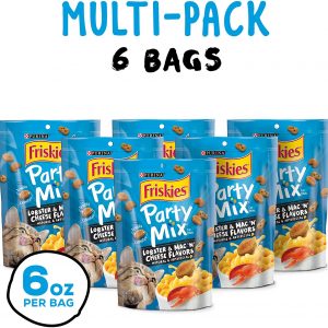 Purina Friskies Made in USA Facilities Cat Treats, Party Mix Lobster & Mac ‘N’ Cheese Flavors – 6 oz. Pouch (Pack of 6)