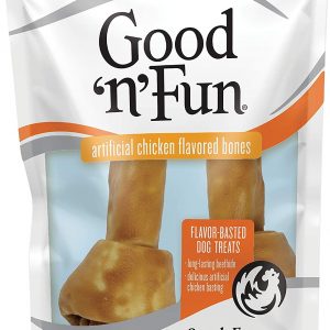 Good’n’Fun Chicken Flavor Rawhide Bones for Dogs, Dog Chew, 7 Inch, 2 Ct
